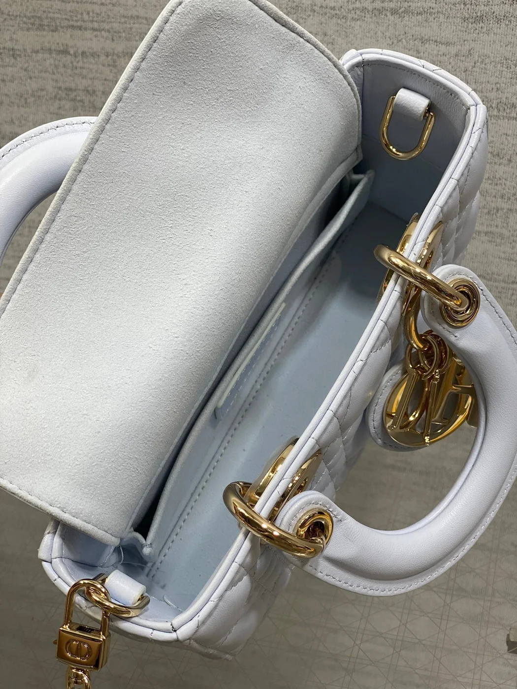 Dior Small Lady D‑Joy Bag 19 In Light Blue Gold Hardware product view 5