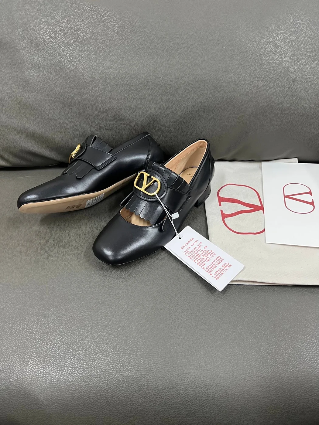 Valentino Women Black Fringe Loafers with Block Heel product view 2