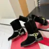 Valentino Women Black Suede Strap Boots — Ankle Height product view 2