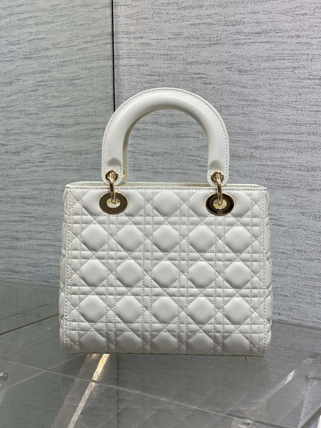 Dior Medium Lady Bag in White Gold Hardware product view 4