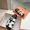 Hermès Women White and Black Double H-Strap Slide Sandals product view 4
