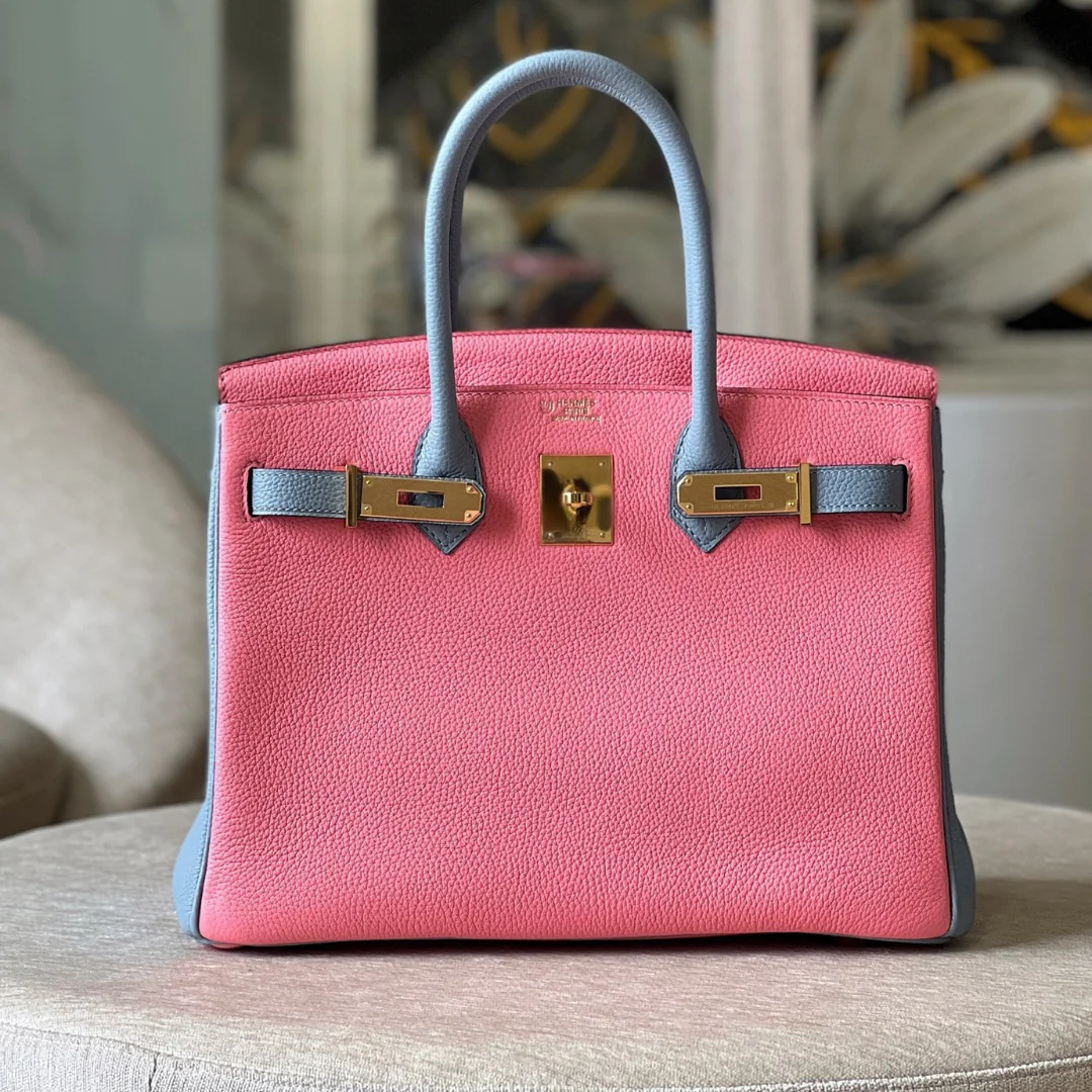 Hermès Birkin 30 Liam Blue/ Rose Pink Togo Leather Gold Hardware Bag product view 1