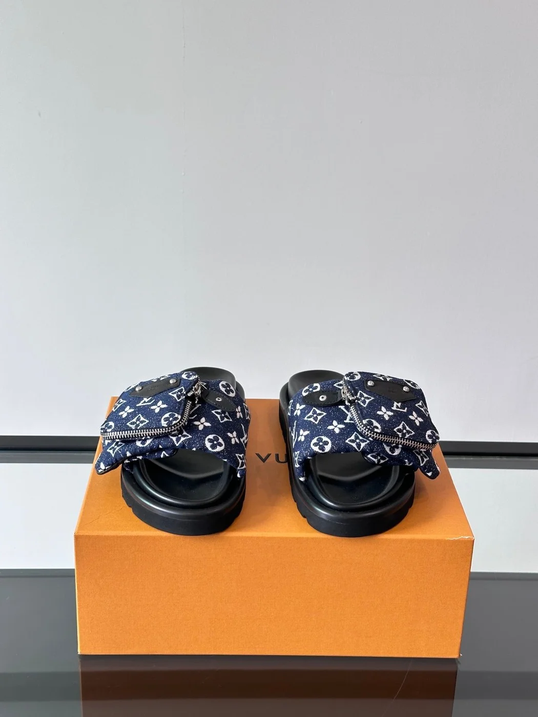 Louis Vuitton Men Navy Fabric Slides product view 2