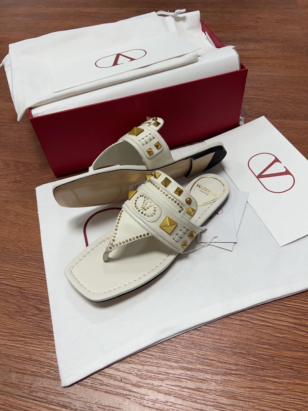 Valentino Women White Leather Studded Sandals product view 4