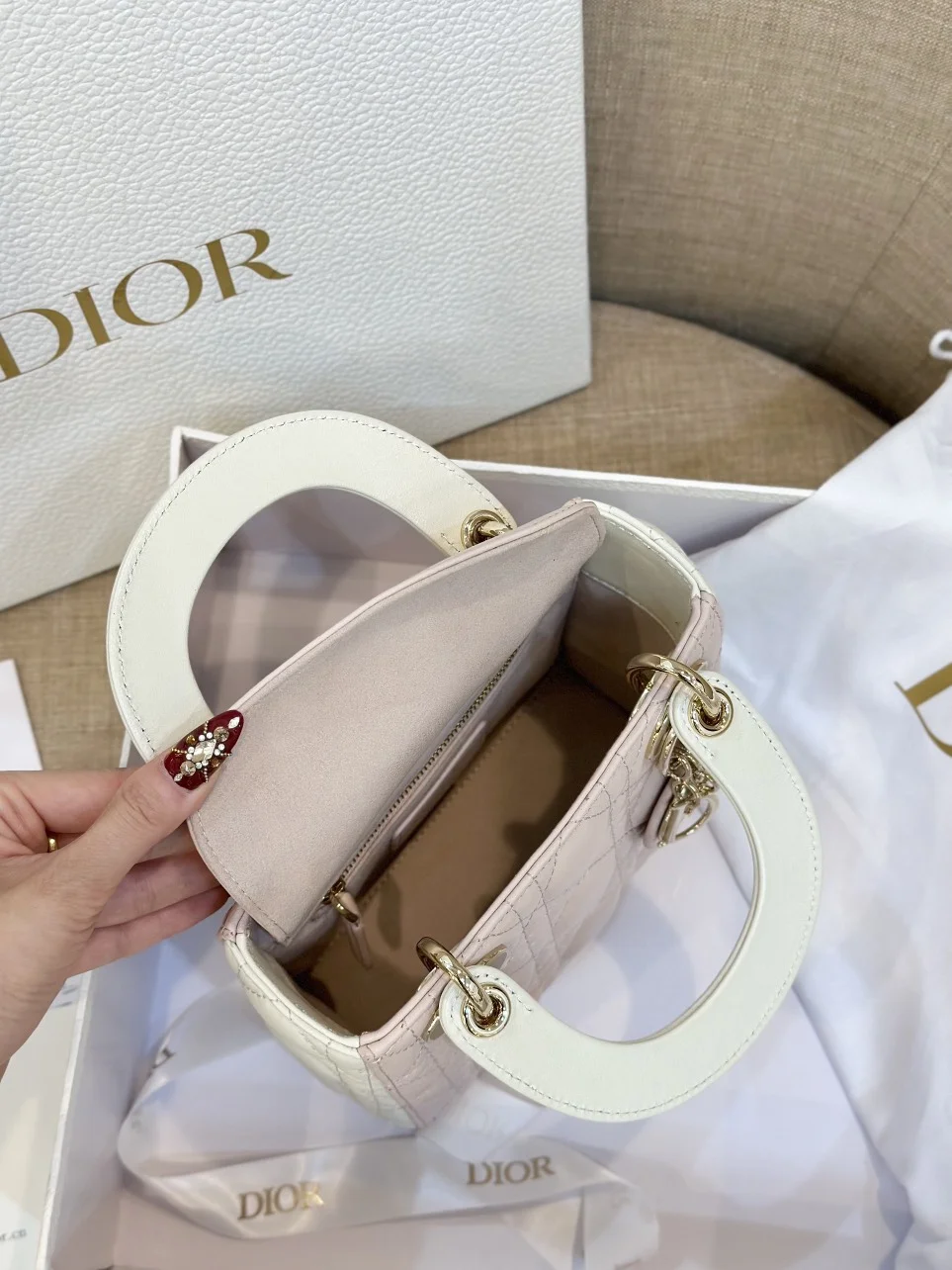 Dior Lady Mini Handbag for Women Pink Cowhide 18 cm product view 3