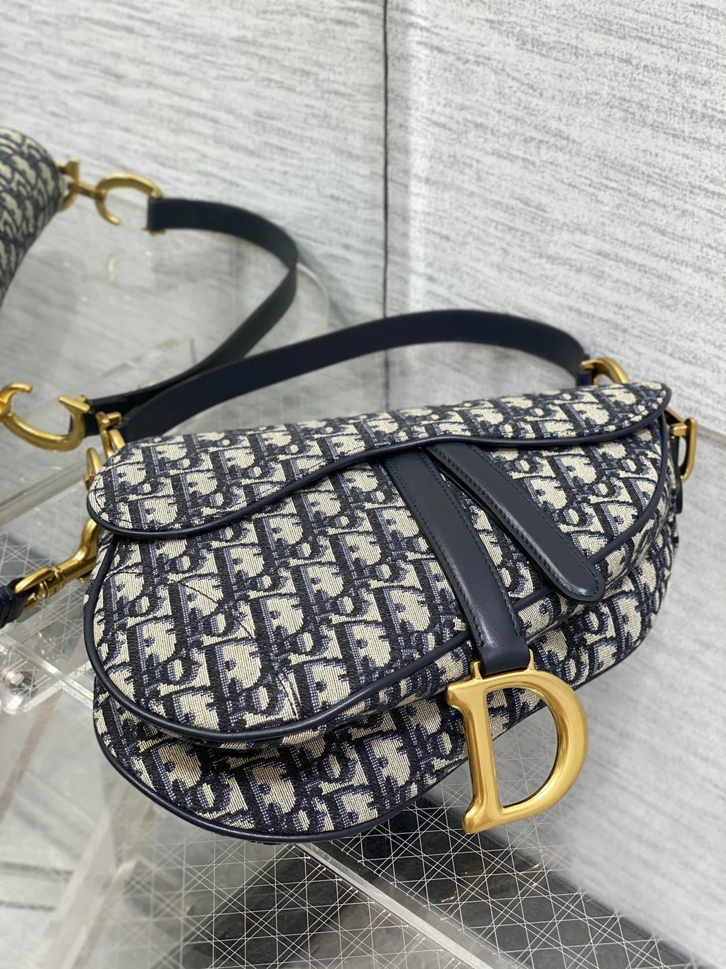 Dior Saddle Bag Blue Oblique with D Charm product view 5