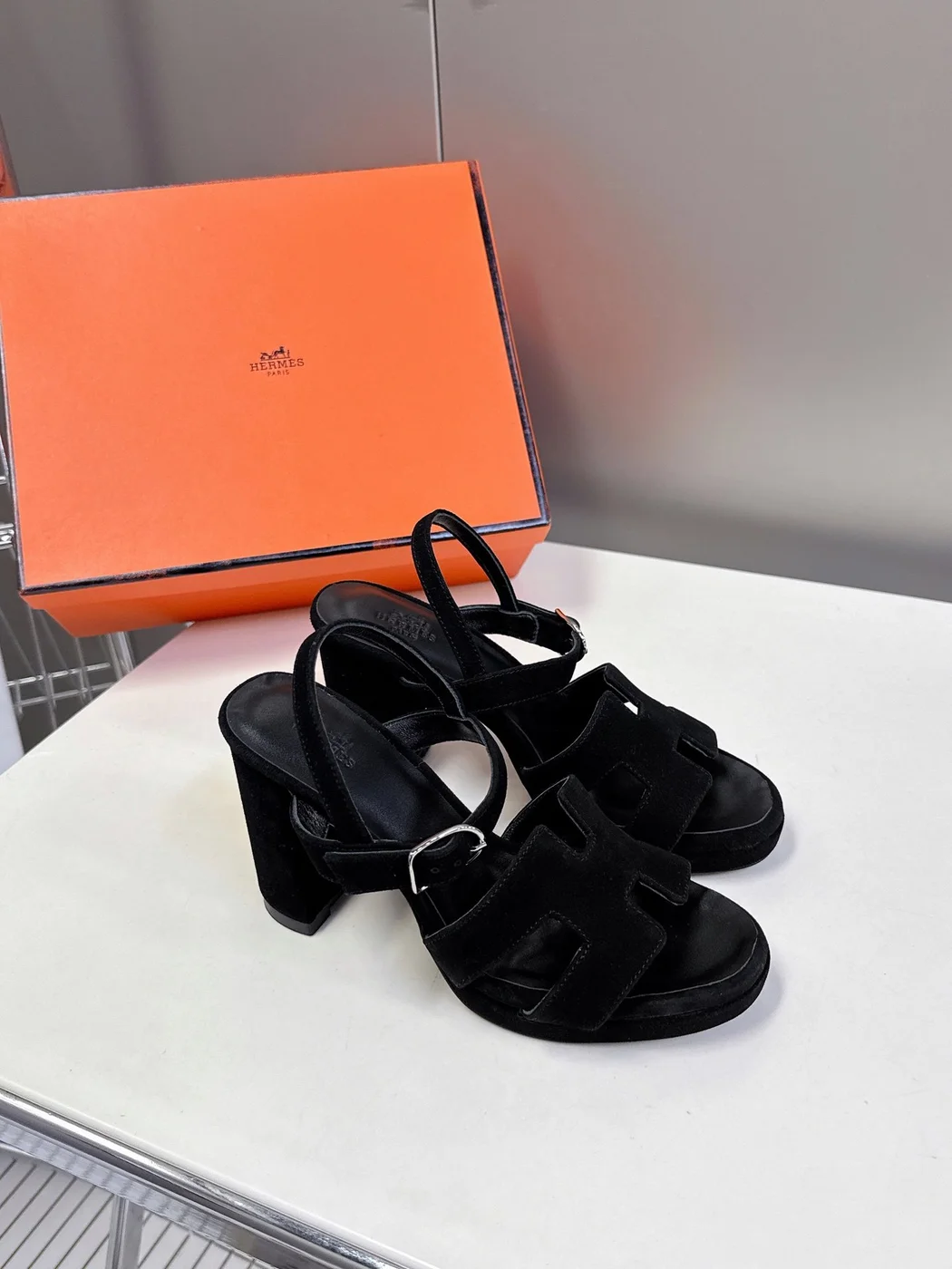 Hermès Women Black Suede Sandals product view 3