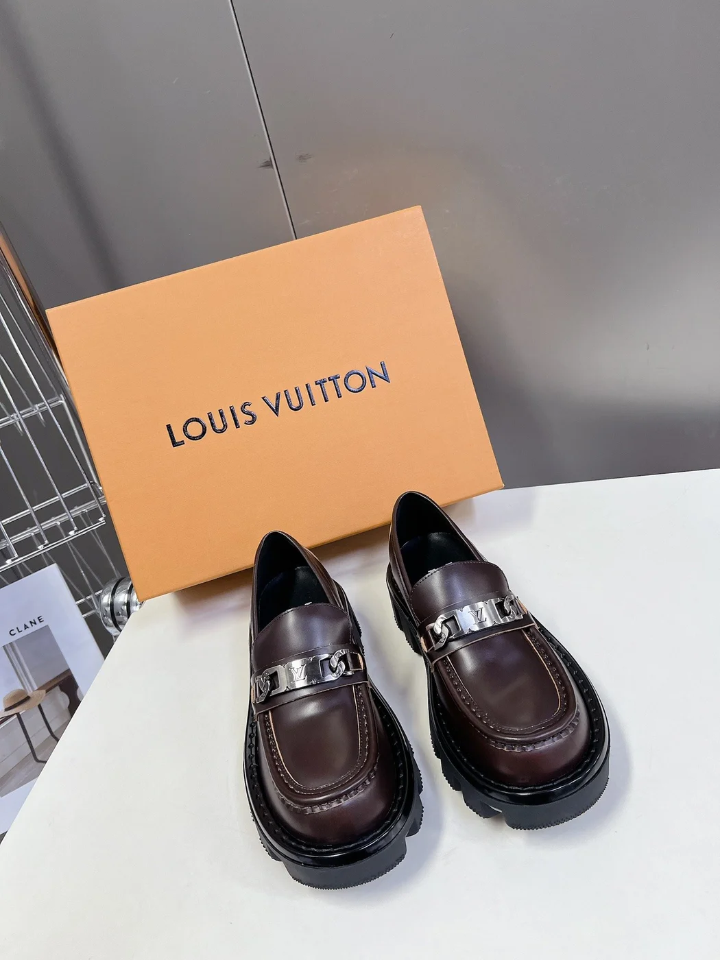 Louis Vuitton Women Brown Leather Chunky Loafers product view 3