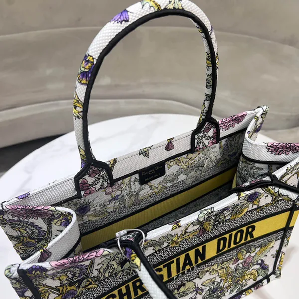 Dior Medium Book Tote — Multicolor Floral Pattern with Yellow Band product view 2