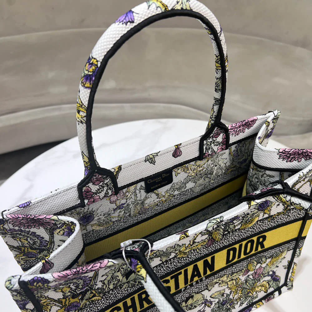 Dior Medium Book Tote — Multicolor Floral Pattern with Yellow Band product view 2