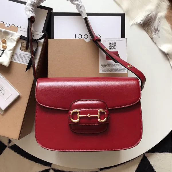 Gucci 1955 Horsebit Women’s Handbag Smooth Red Leather 25 cm product photo