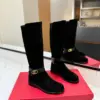 Valentino Women Black Suede Strap Boots — Knee Height product view 1