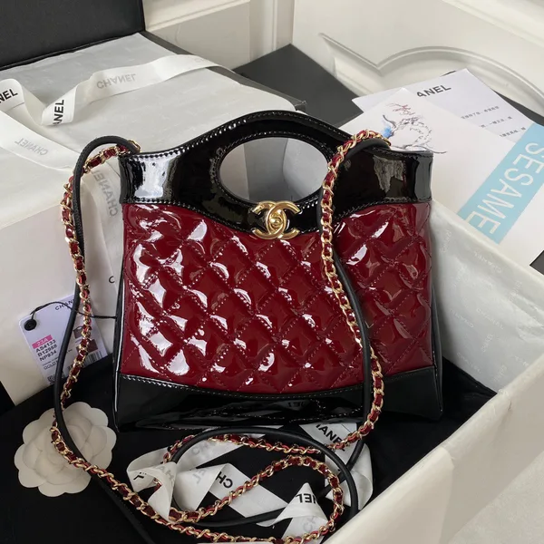 Chanel Mini Shopping Bag Handbags Red Shiny Leather 31 cm product photo