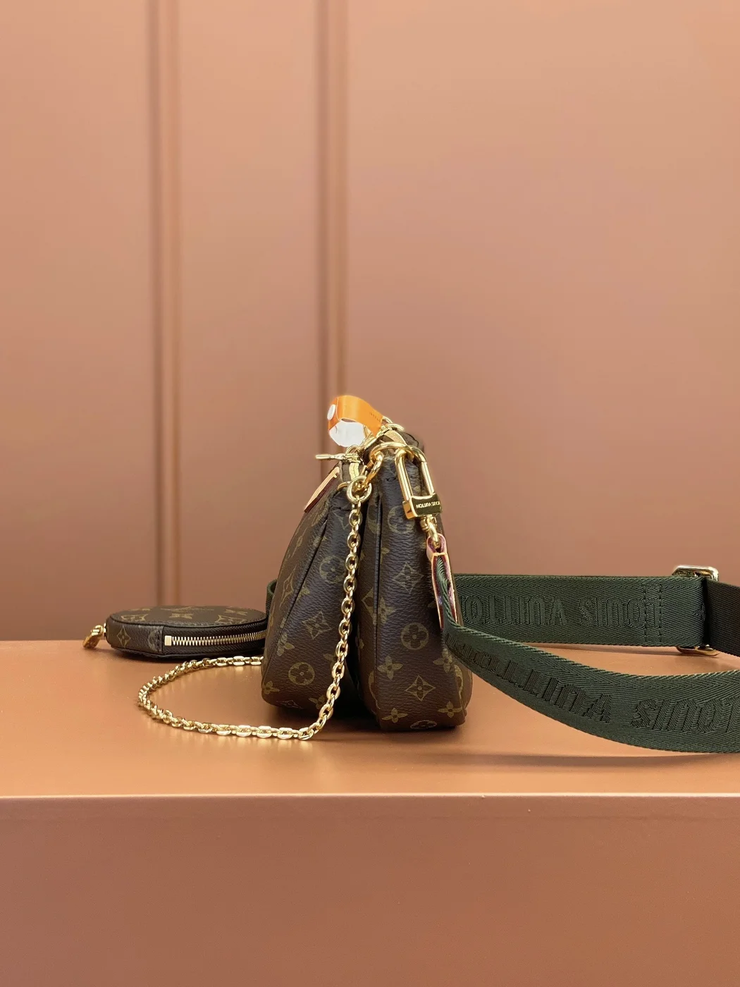 Louis Vuitton Multi Pochette Bag Brown Monogram with Green Strap product view 6