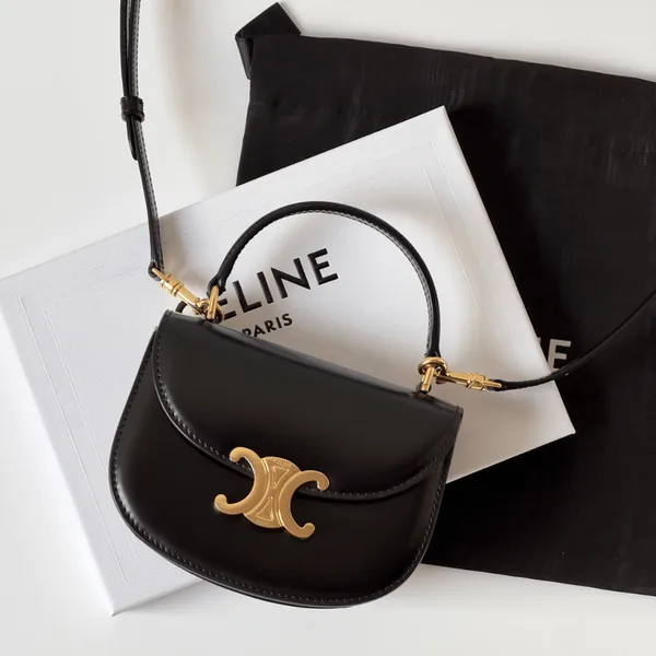Celine Mini Crossbody Black Leather Strap Gold Lock 15.5x11cm Bag product photo