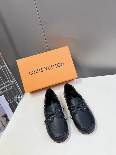 Louis Vuitton Women Black Leather Loafers — Metal-Bar Detail product photo