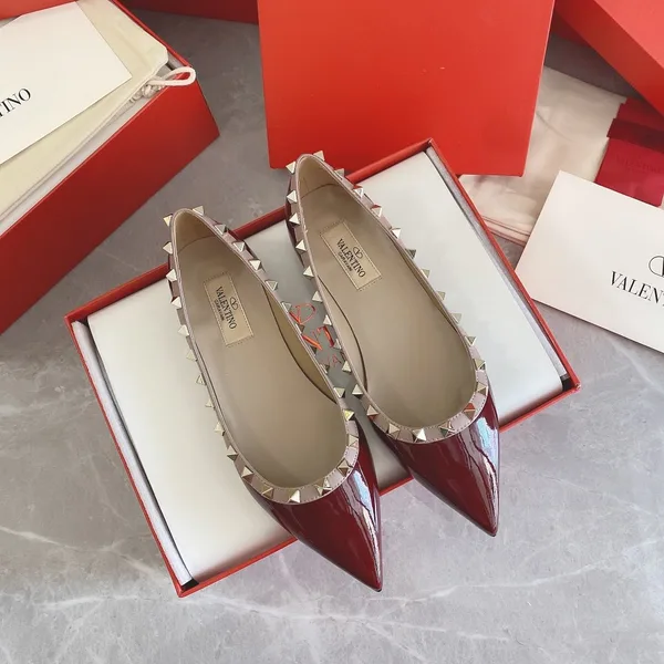 Valentino Women Burgundy Patent Leather Studded Flats product view 3