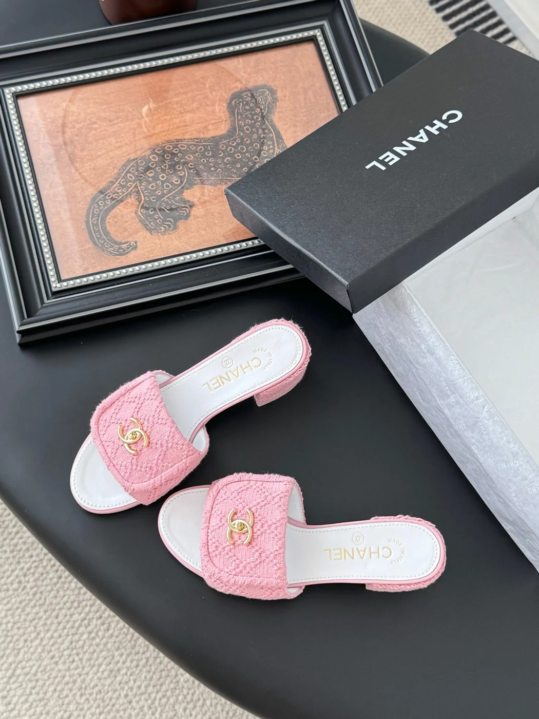 Chanel Women Pink Tweed Slides product view 6