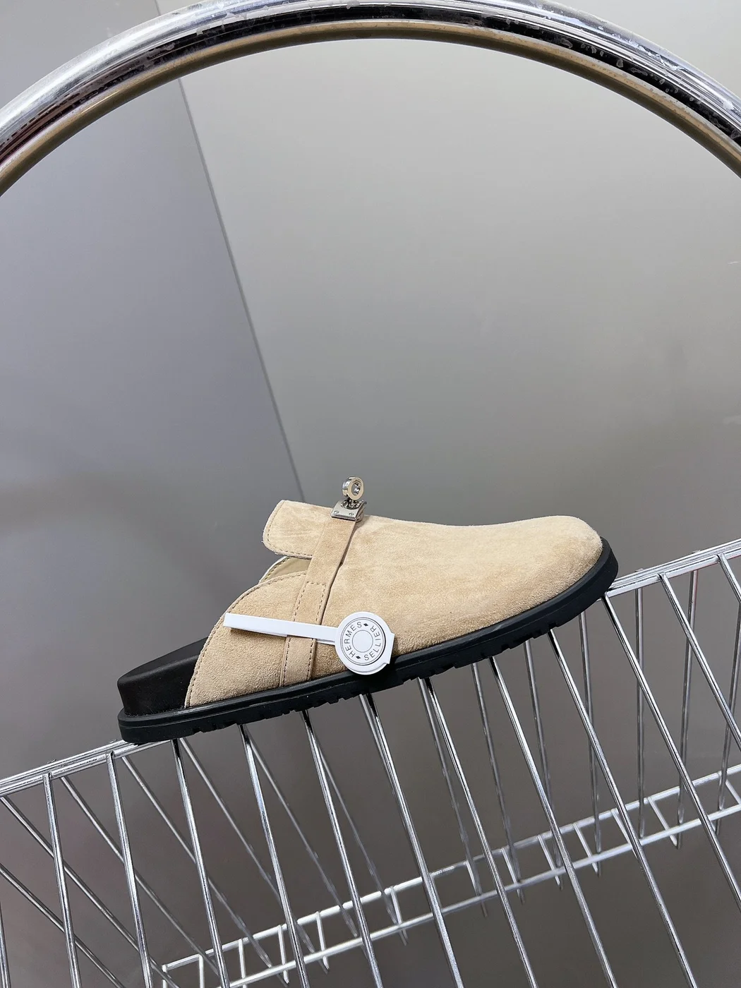 Hermès Women Beige Suede Mules — Rounded Toe with Black Sole product view 2