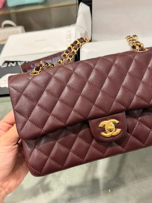 Chanel Classic Plum Red Color Handbags With Lock Gold 25 cm product view 9