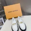 Louis Vuitton Women White Leather Loafers — Gold-Tone Chain Detail with Lug Sole product view 3