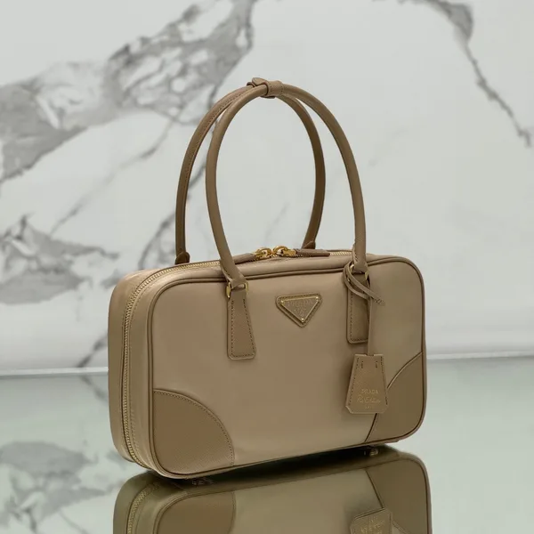 Prada Medium Top Handle Bag 30 In Dried Moss Nylon And Calfskin Trim product view 2