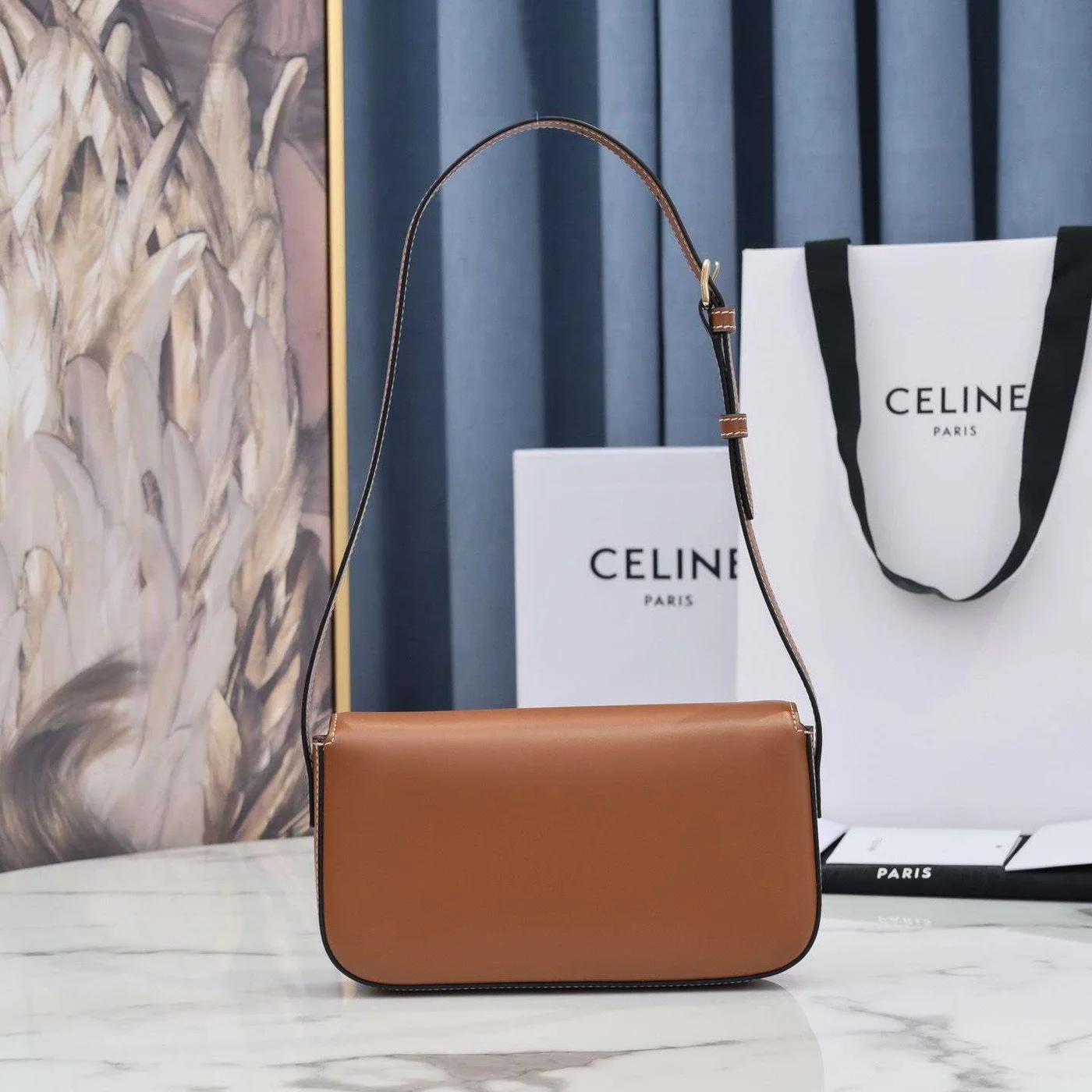 Celine Triomphe Brown Handbag Smooth Leather 20x12cm product view 6