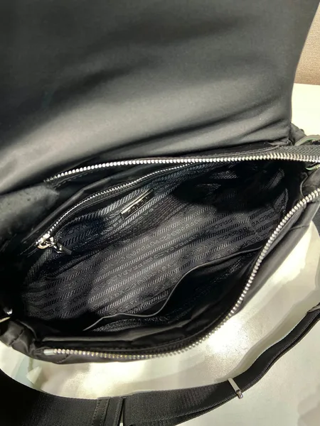 Prada Medium Flap Bag 24 In Black Triangular Quilted Pattern Re-Nylon product view 4