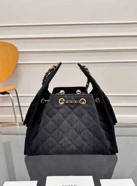 Chanel 25 Small In Black-Gray Denim With Gold Hardware Bag product view 2