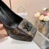 Louis Vuitton Women Brown Leather Platform Heels product view 3