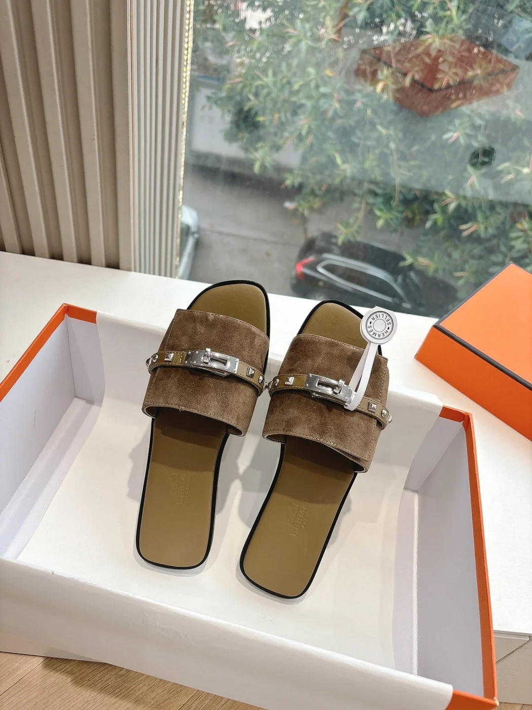 Hermès Women Brown Suede Slide Sandals product view 5
