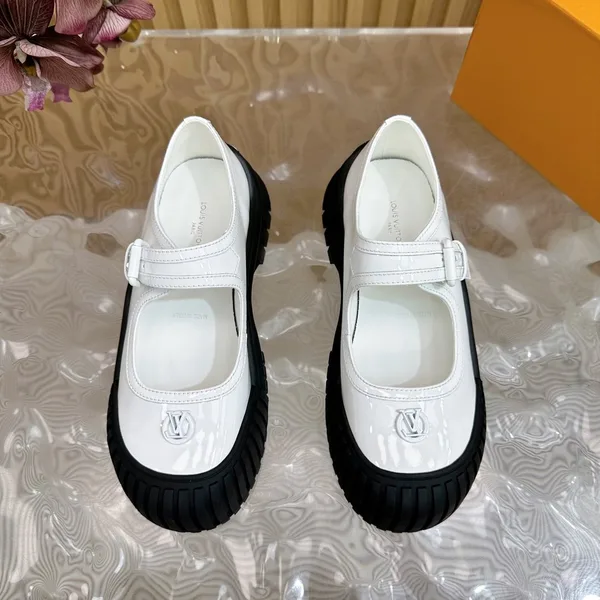 Louis Vuitton Women White Patent Leather Rubber Toe Mary Janes product view 5