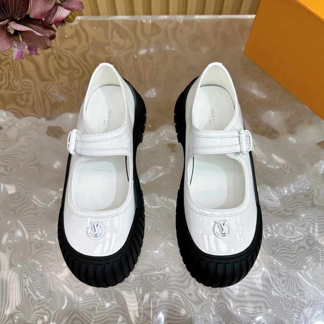 Louis Vuitton Women White Patent Leather Rubber Toe Mary Janes product view 5