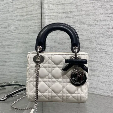 Dior Mini Lady Dior Bag with Chain in two-tone latte and black product photo