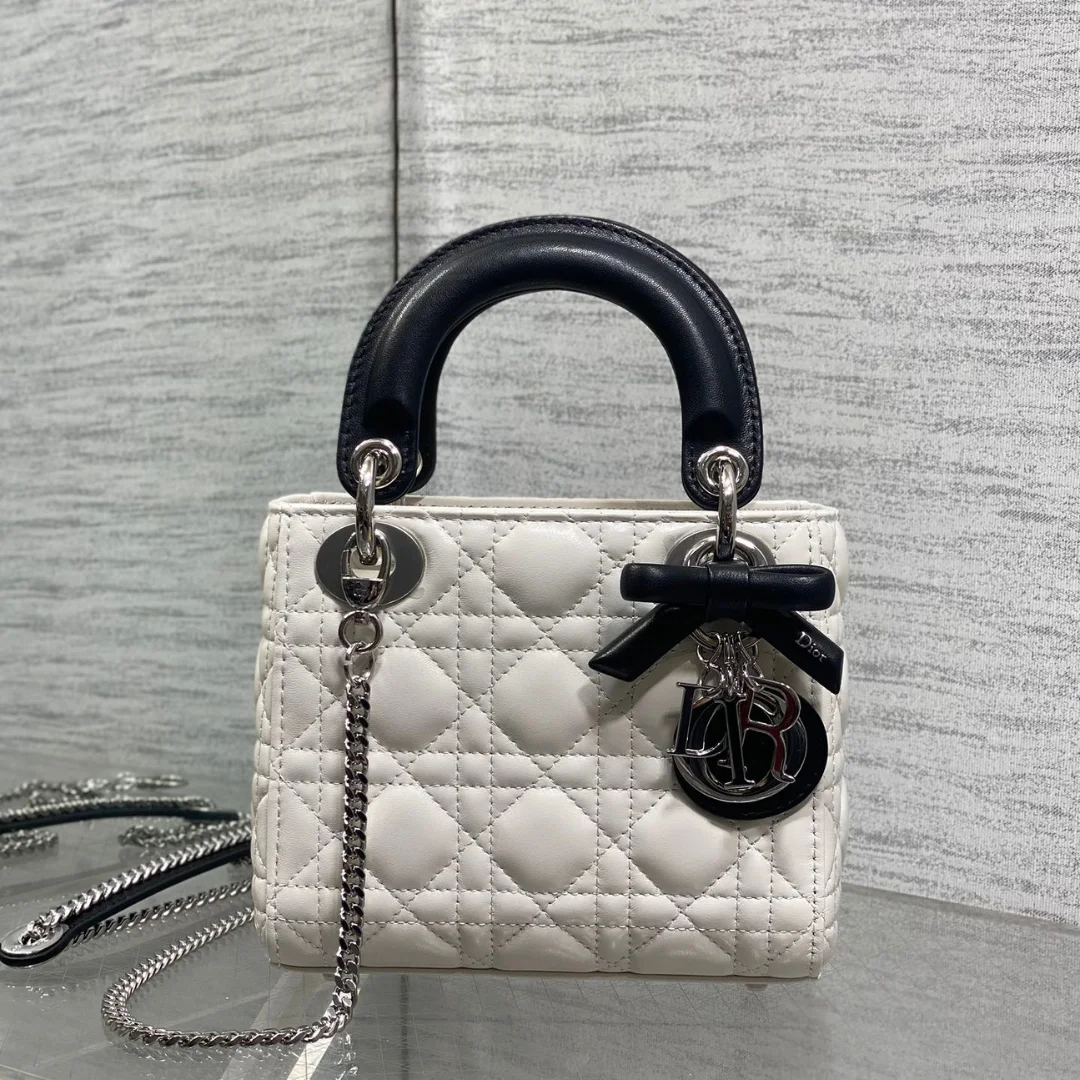 Dior Mini Lady Dior Bag with Chain in two-tone latte and black product view 1