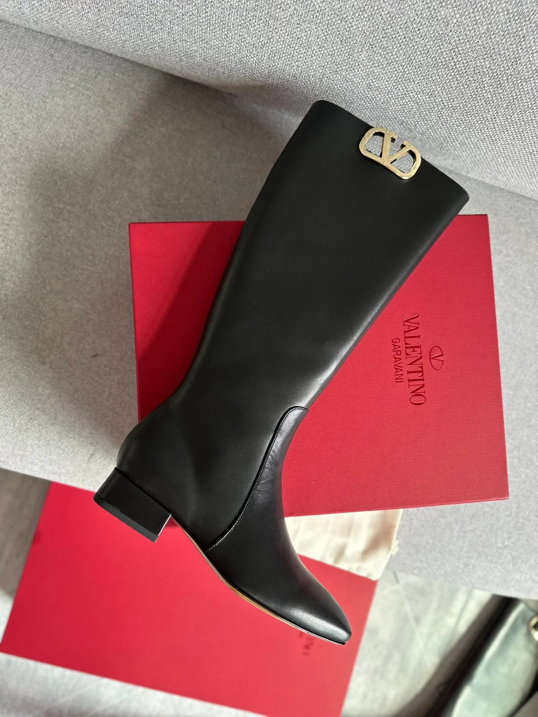 Valentino Women Black Leather Tall Boots product view 4