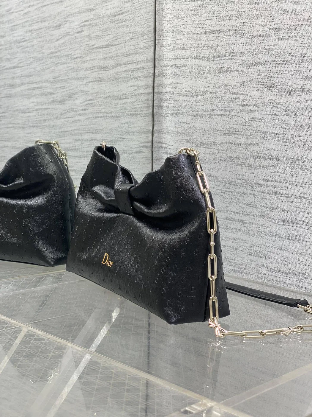 Dior Bow Bag Small Black Ostrich Leather product view 5