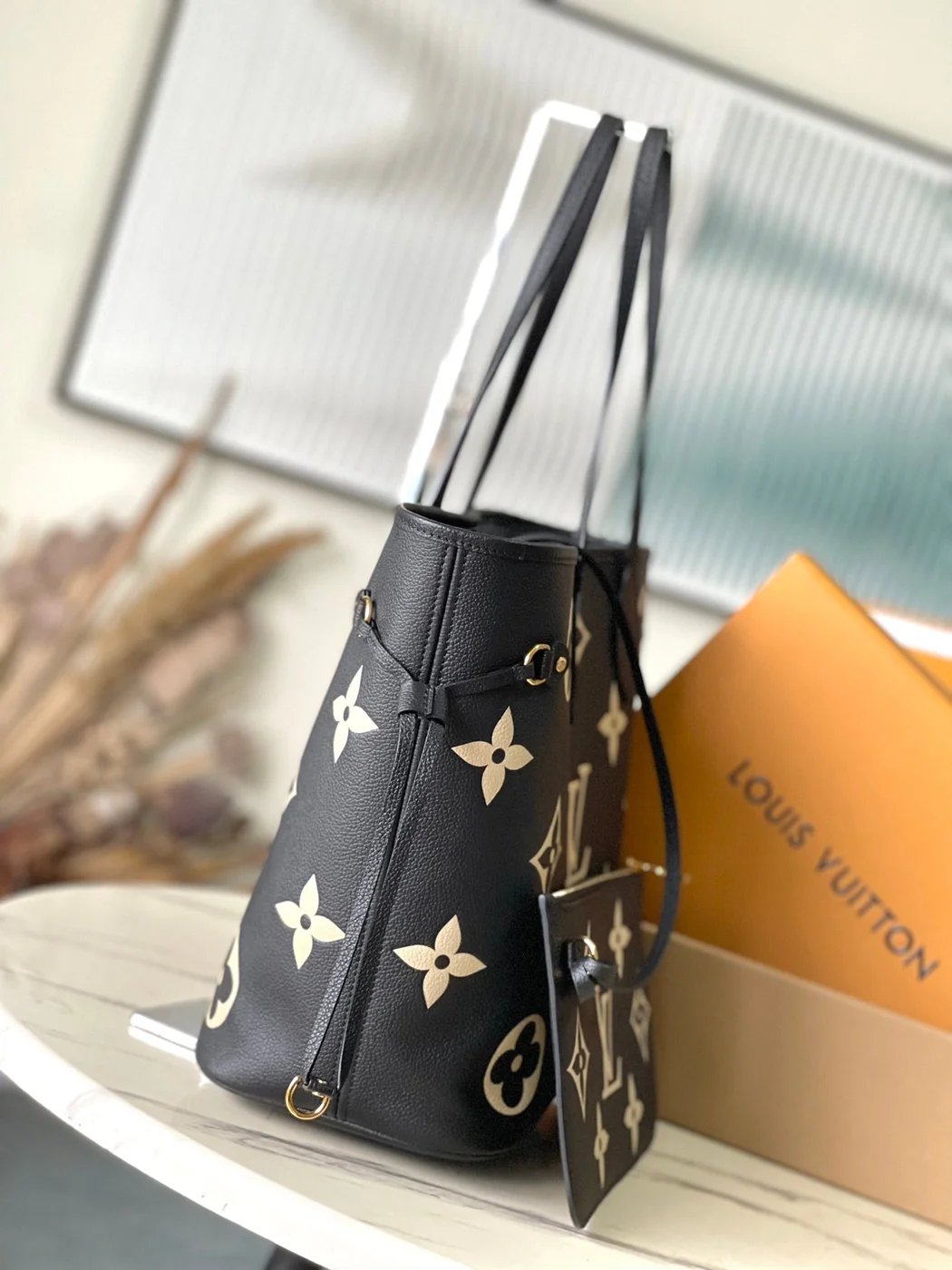 Louis Vuitton Neverfull MM In Black Cream Monogram Empreinte Leather Bag product view 3