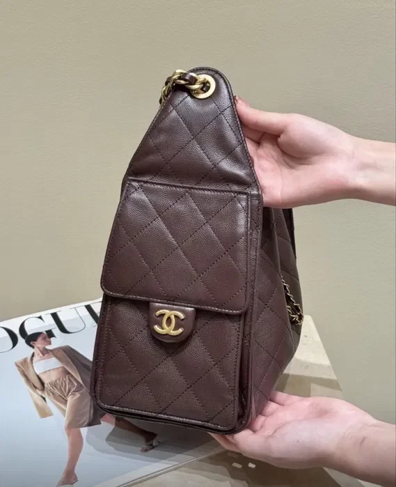 Chanel 25 Small Handbag Grained Calfskin & Gold-Tone Metal Brown product view 3