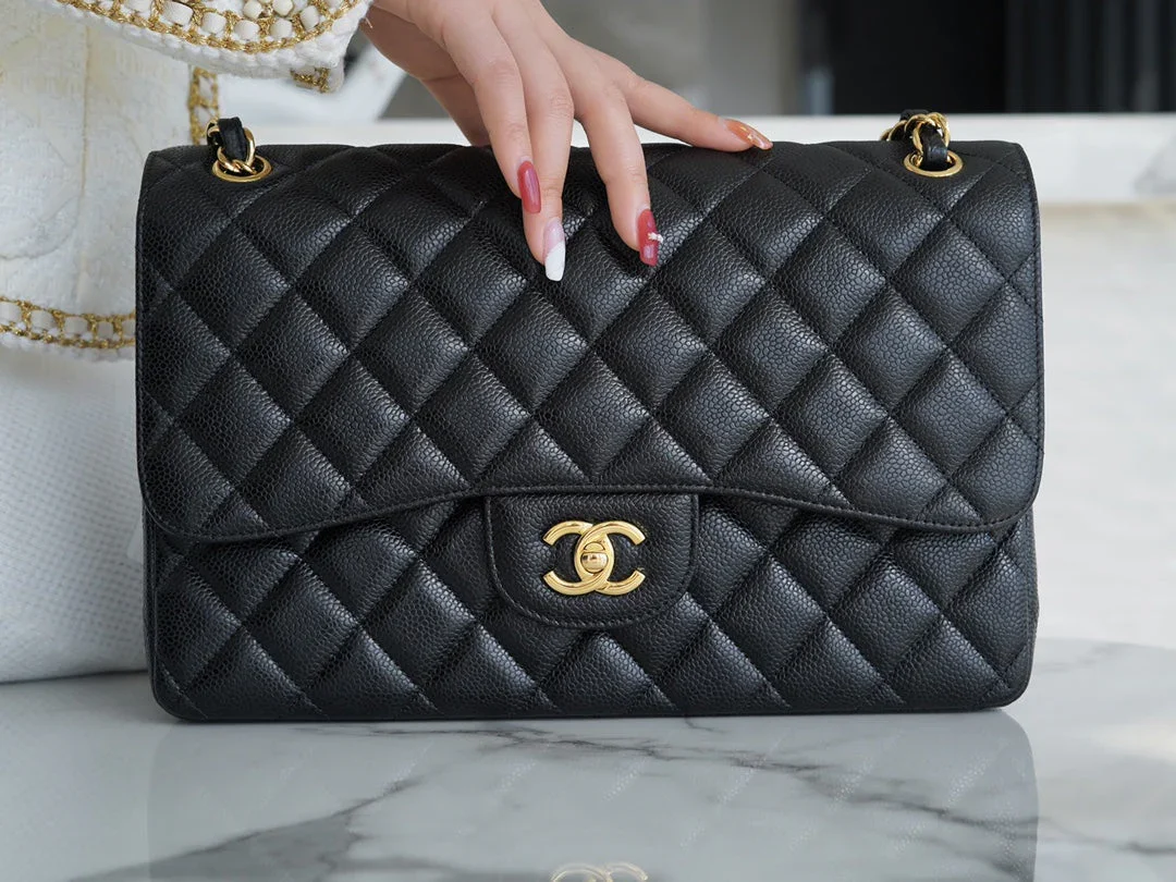 Chanel Flap Bag Jumbo 30 cm Gold Hardware Black Caviar product view 7