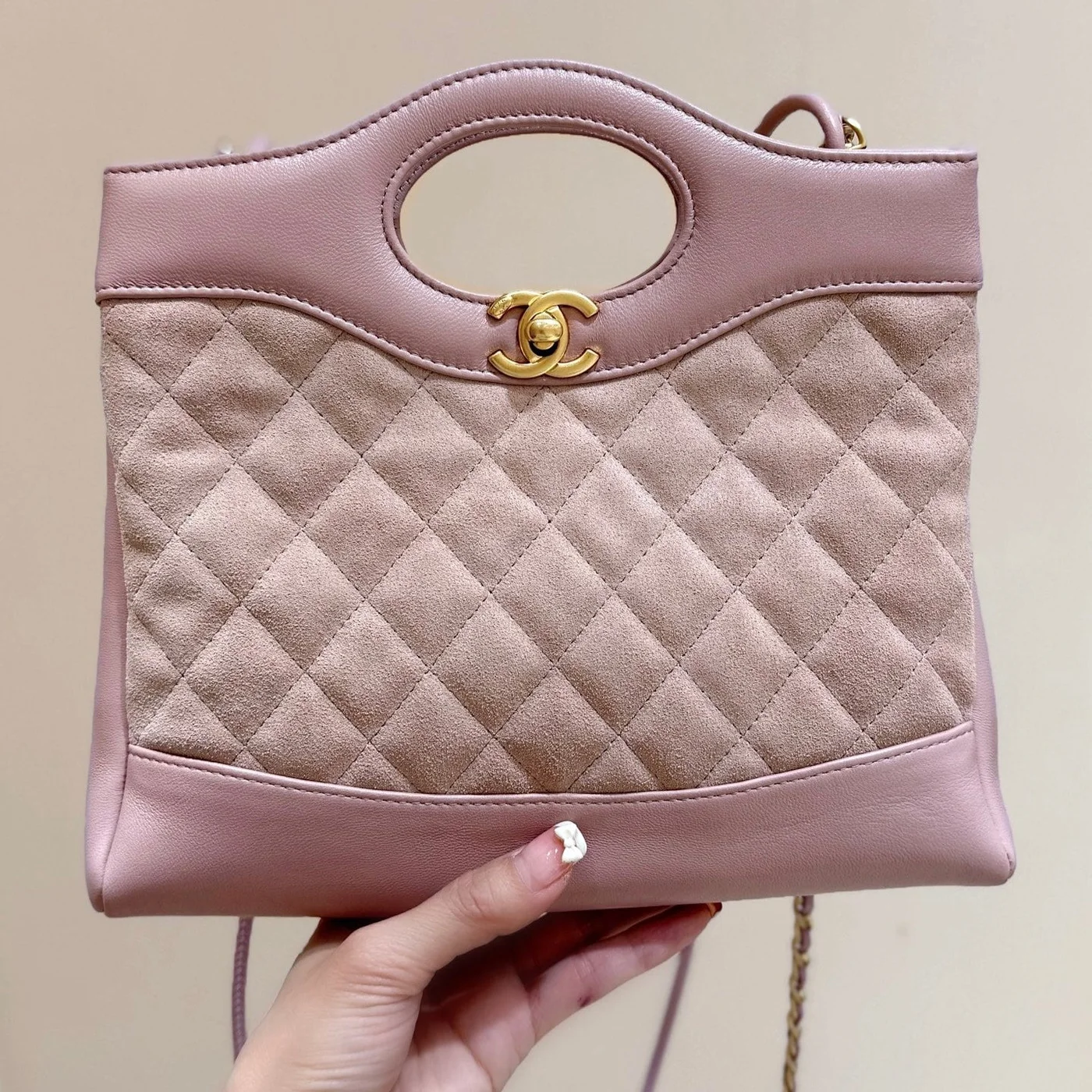 Chanel Calfskin Suede Quilted Mini 31 Shopping Bag — Mauve product view 1