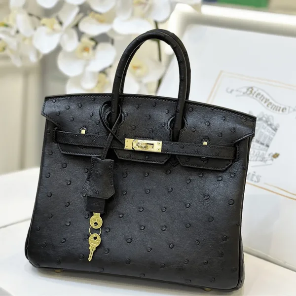 Hermès Birkin 25 Black Ostrich Leather Gold Hardware Bag product photo