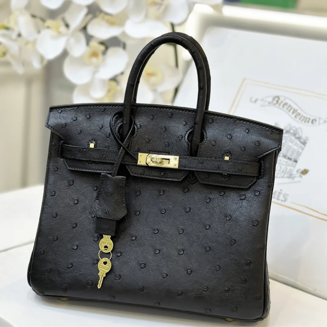 Hermès Birkin 25 Black Ostrich Leather Gold Hardware Bag product view 1