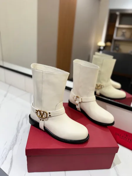 Valentino Women White Leather Mid-Calf Boots product photo