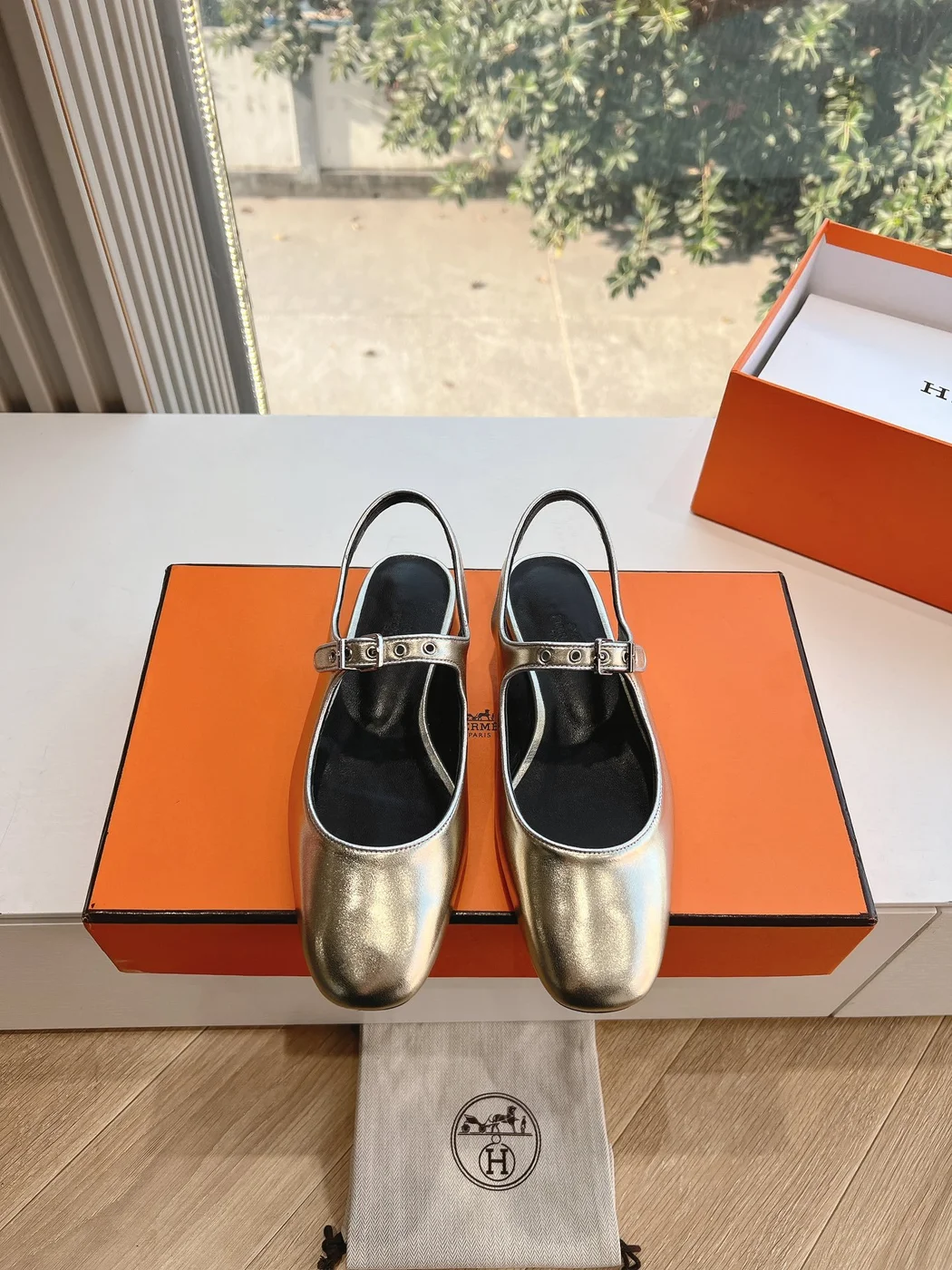 Hermès Women Silver Leather Mary Jane Heels product view 5