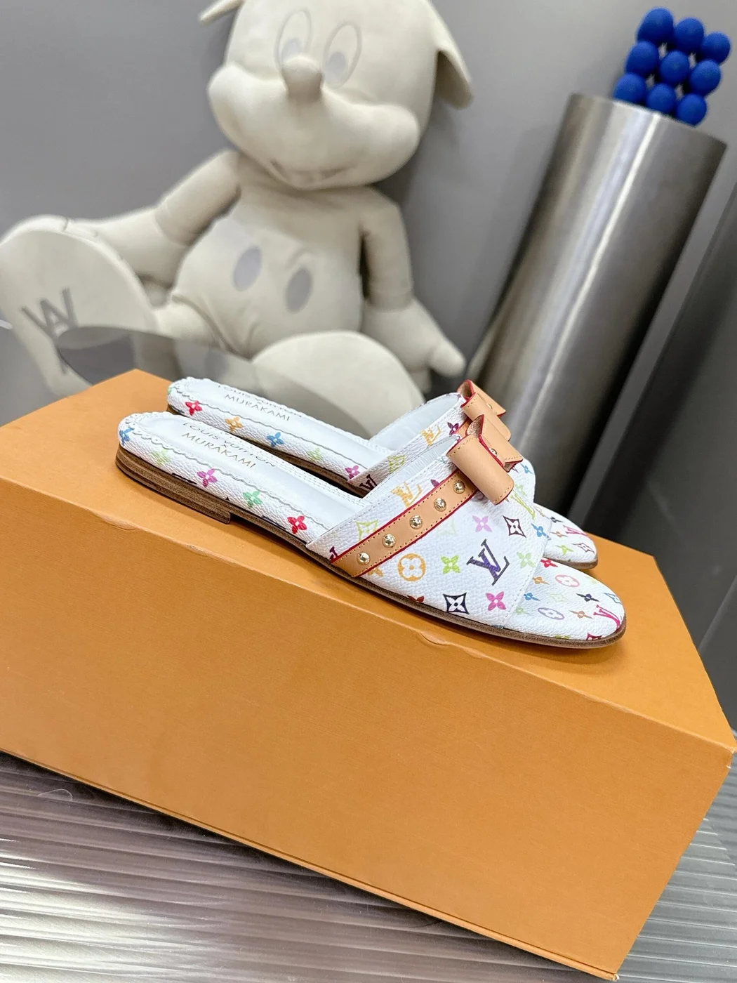 Louis Vuitton Women White Leather Multicolor Monogram Mules product view 3