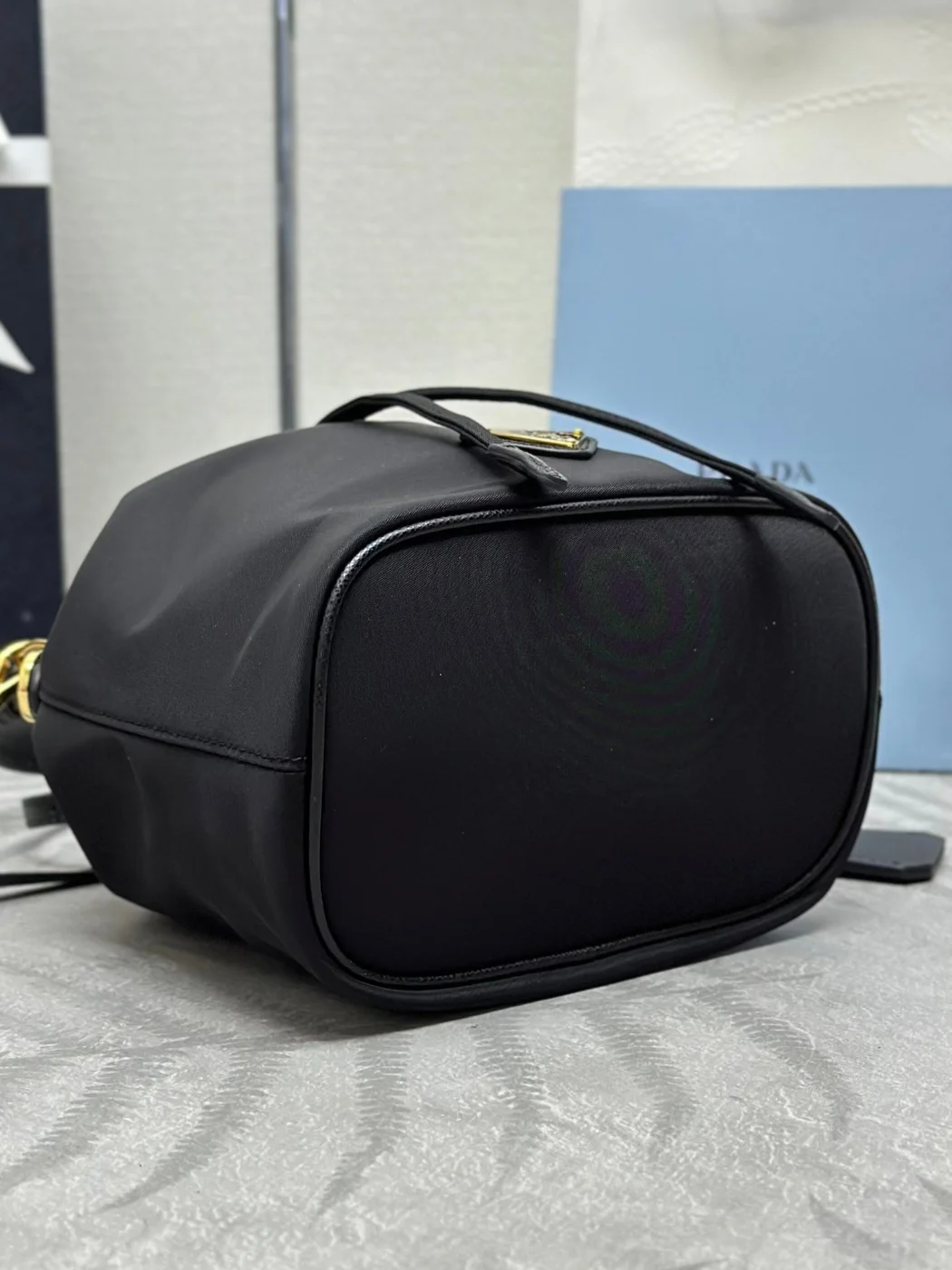 Prada Bucket Bag 19 In Black Re-Nylon And Calfskin Handle product view 8