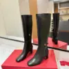 Valentino Women Black Leather Knee High Boots — Heeled Ankle-Strap Style product view 3