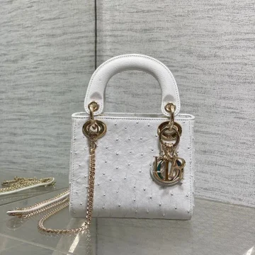 Dior Mini Lady Dior bag in white ostrich leather product photo