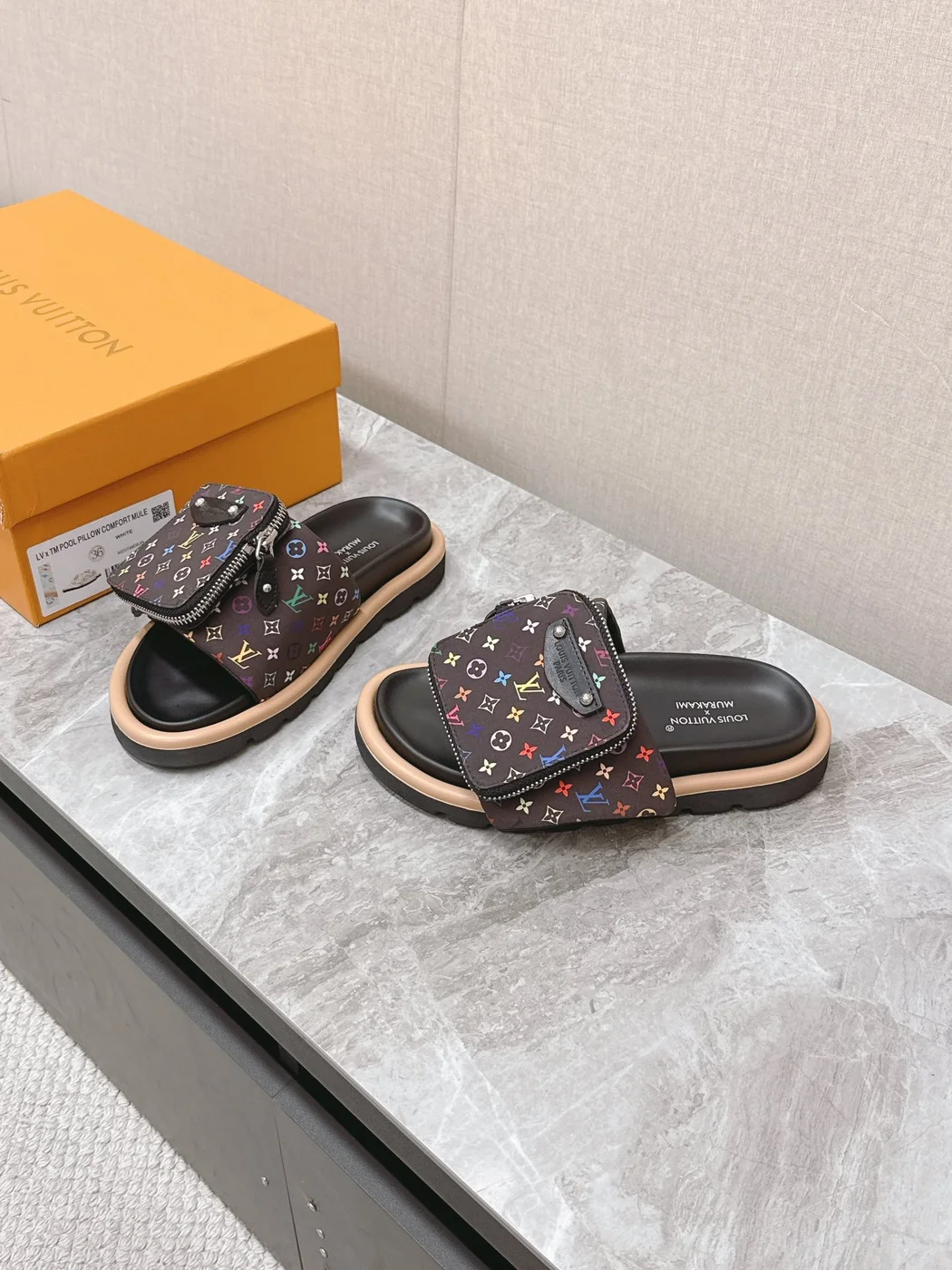 Louis Vuitton Women Black Multicolor Canvas Comfort Mules product view 3